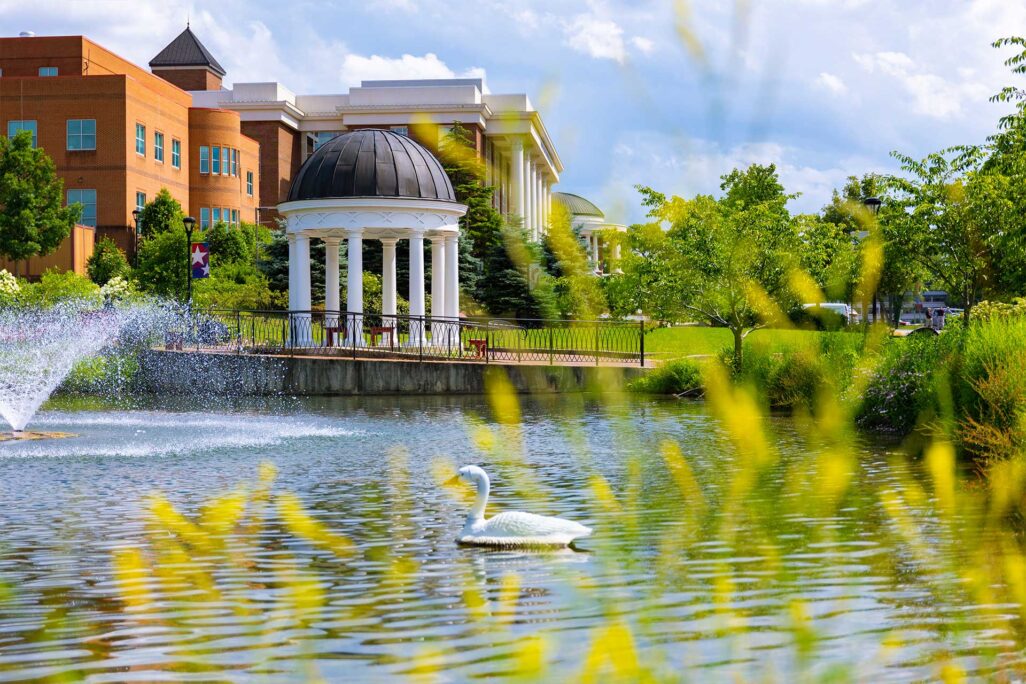 su_about_hero Gazebo on pond at Shenandoah University