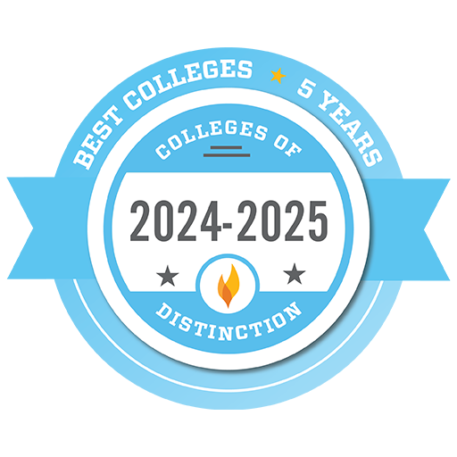 Best Colleges. Five Years. Colleges of Distinction 2024 to 2025.